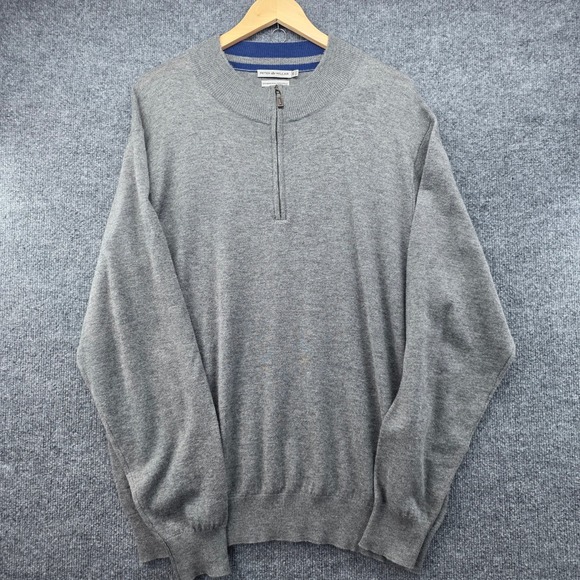 Peter Millar Other - Peter Millar Mens XL Grey Merino Wool Cotton Blend Quarter Zip Sweater Mock Neck